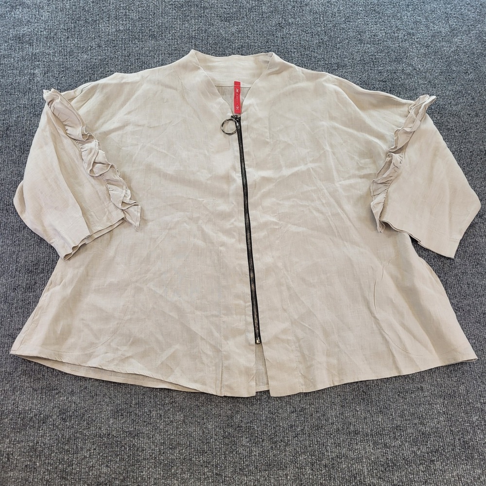 IC By Connie K Sheer Linen Shirt Top Zip Up Size L Lagenlook